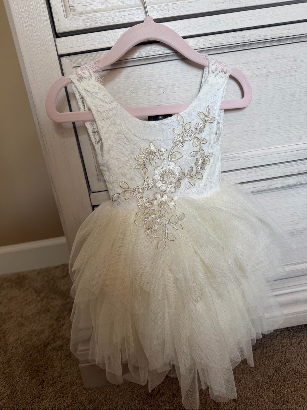 Ivory Lace & Tulle Flower Appliqué Kids Dress